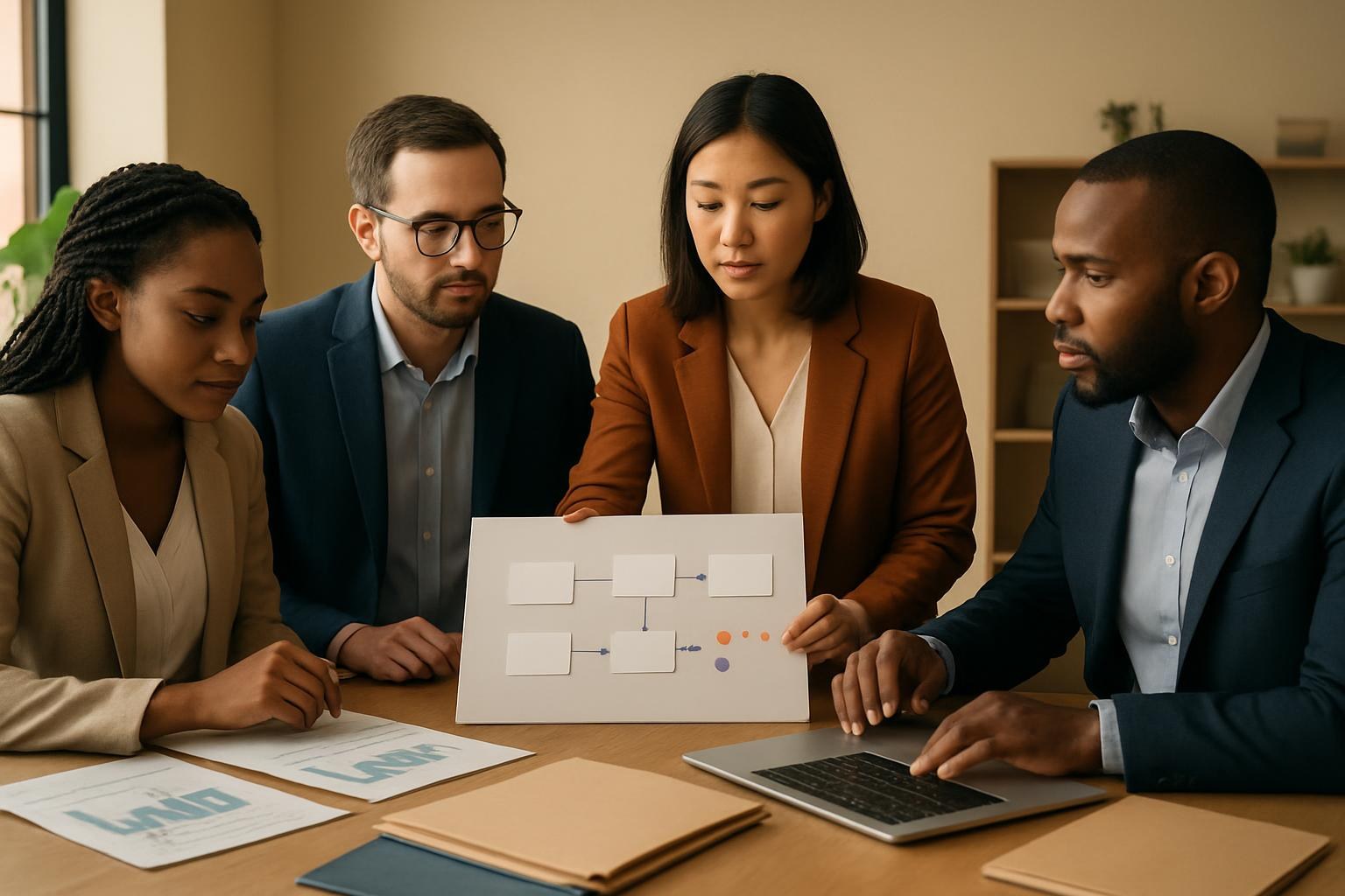 Business leaders reviewing data sources and workflow plans before an AI project.